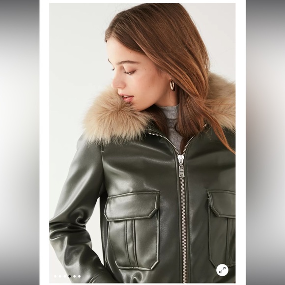 NWT Urban Outfitters faux fur hunter green flight jacket Size Small - Picture 3 of 10